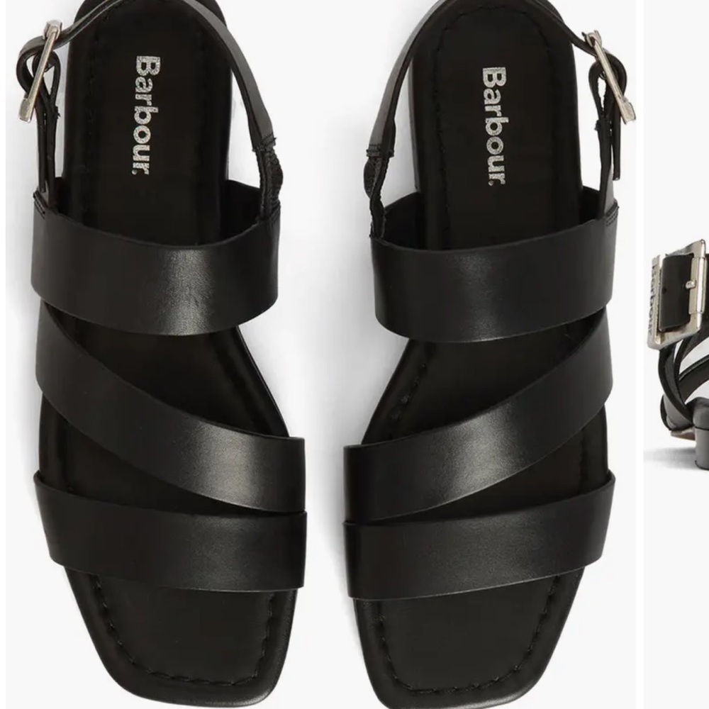 Barbour Black Strappy Leather Slingback Sandals NWT